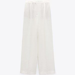 Zara White Trousers Modal Women L Wide